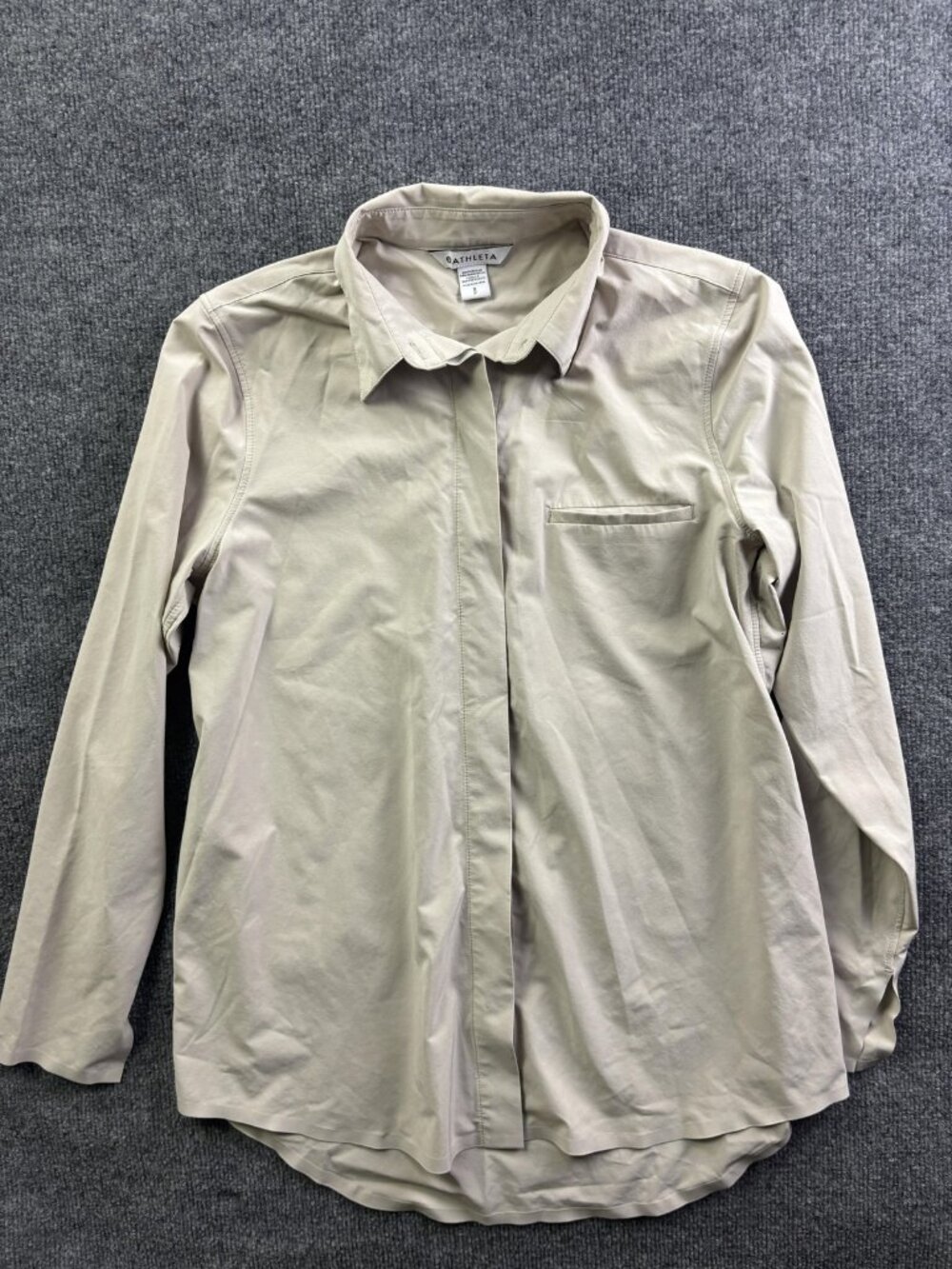 Athleta Shirt Womens Small Beige Long Sleeve Button Up Stretch Top